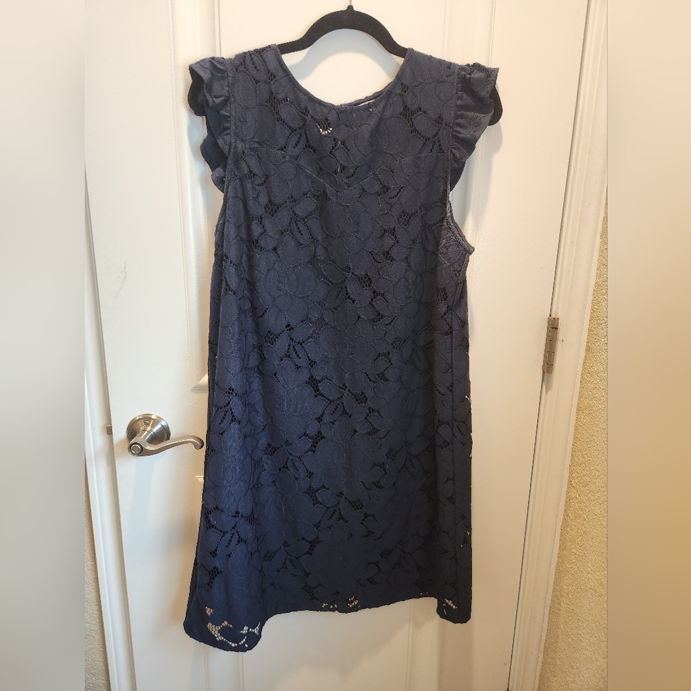 Monteau Navy Lace Flutter-Sleeve Shift Dress